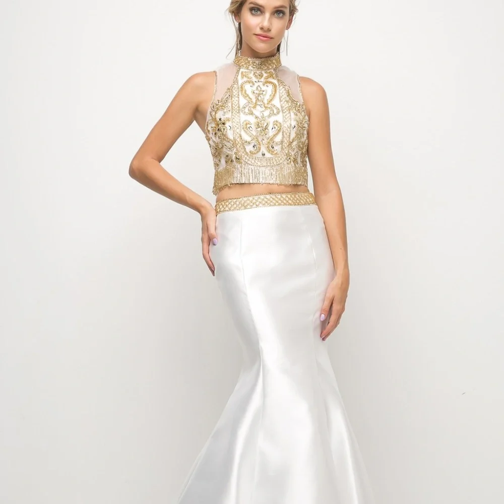 new white Beaded Bodice 2 Piece Mermaid Gown CD84016